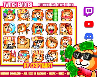 Chibi Lion Emotes Mega Pack for Twitch YouTube Discord Kick | Cute Lion Emote Bundle | Big Animal Streamer Assets