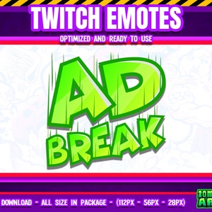 Ad Break Twitch Emote, Text-Sub-Emoji, kein Abonnement, Bits, Artikel für Stream, Discord, YouTube, Kick, Tiktok