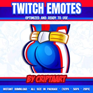 Puede incluir: Un emoji de personaje de dibujos animados azul, rojo y blanco con un cinturón dorado. El personaje lleva un traje rojo y blanco con un cinturón azul. El emoji está optimizado para Twitch.