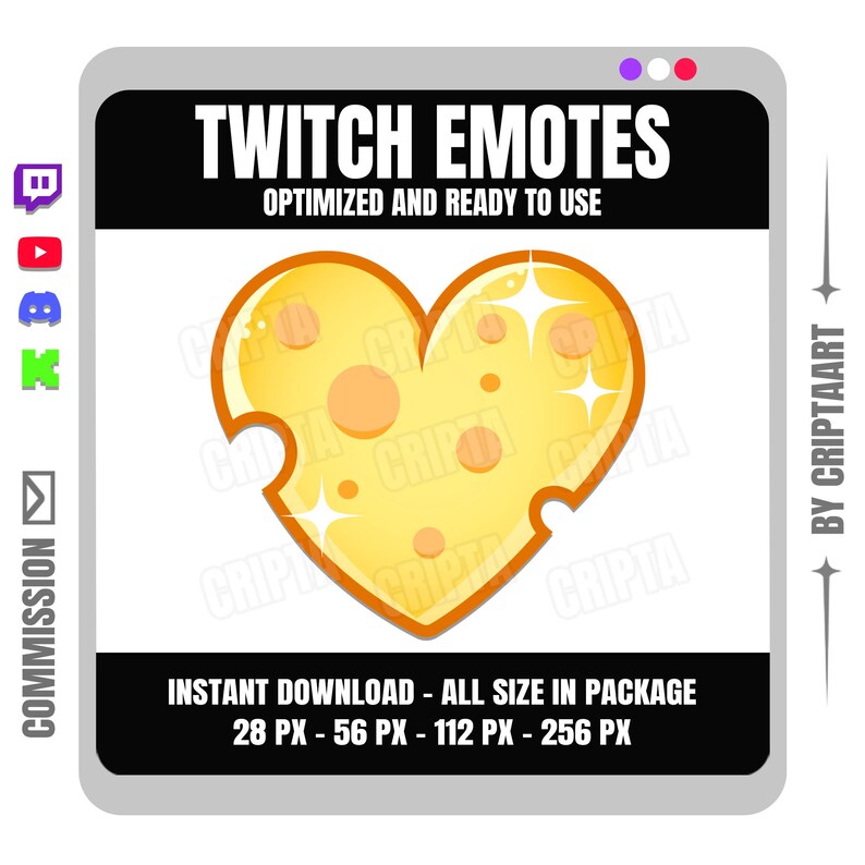 Heart Cheese Emote, Cute Food Emote for Twitch Discord Youtube Kick - Etsy