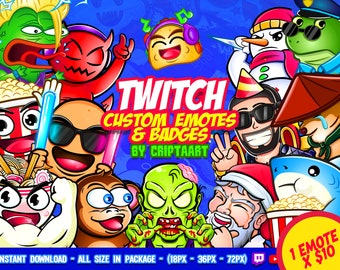 Custom Twitch Emotes Commission for Discord YouTube Kick | Personalized Anime Chibi Emotes | Custom Streamer Assets | Made to Order Emotes