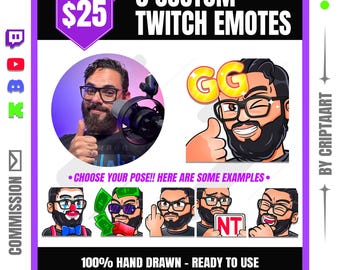 Custom Twitch Emotes Commission - 6 Personalized Emotes for Streamers - Hand Drawn Chibi Style Assets for Kick Discord YouTube