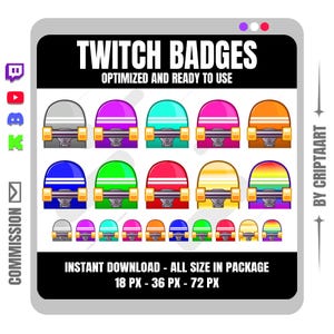 Skateboard Sub Badges | Streetwear Deck Evolution for Twitch Discord | Skate Culture Badges | Urban Fingerboard Assets | Kick Streamer