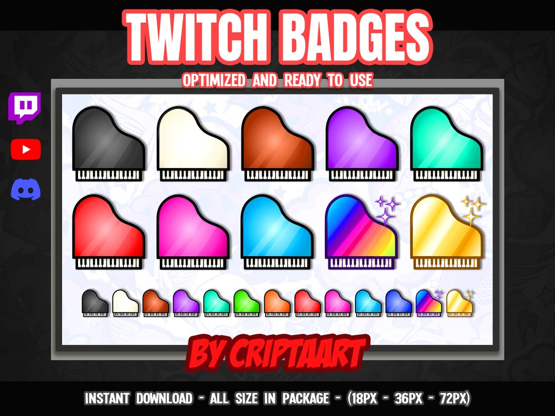 Piano Twitch Badges, Musical Keyboard Bit Badges, Instrument Pianist