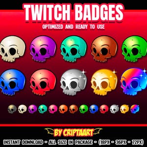 Skull Twitch Badges, Spooky Bit Badge, Cheers, Subscriber, Halloween Graphics / Stream, Youtube, Kick, Discord, Tiktok