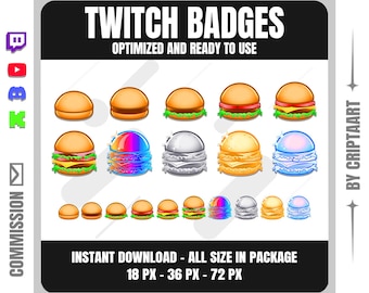 Burger Twitch Sub Badges - Fast Food and Junk Food Bit Badges for Discord, YouTube & Kick - Hamburger Stream Assets