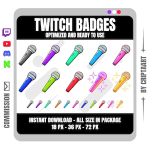 Microphone Sub Badges for Twitch YouTube Discord Kick | Music Studio Subscriber Badges | Streamer Assets | Vocal Artist