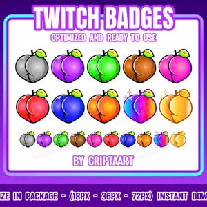 Peach Twitch Badges, booty bit badges, peachy, fruits, cheers, subscribers, channel points, item for stream, discord, kick, youtube