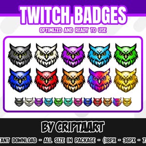 Eulen-Twitch-Abzeichen, Birds Bit-Abzeichen für Stream, Cheers-Abonnenten-/Streamer-Grafiken, Discord Youtube, Kick