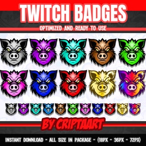 Fierce Pig Twitch Badges, Wild Attitude Icons, Discord Kick YouTube, Bold Stream Graphics, Aggressive Pig Badges