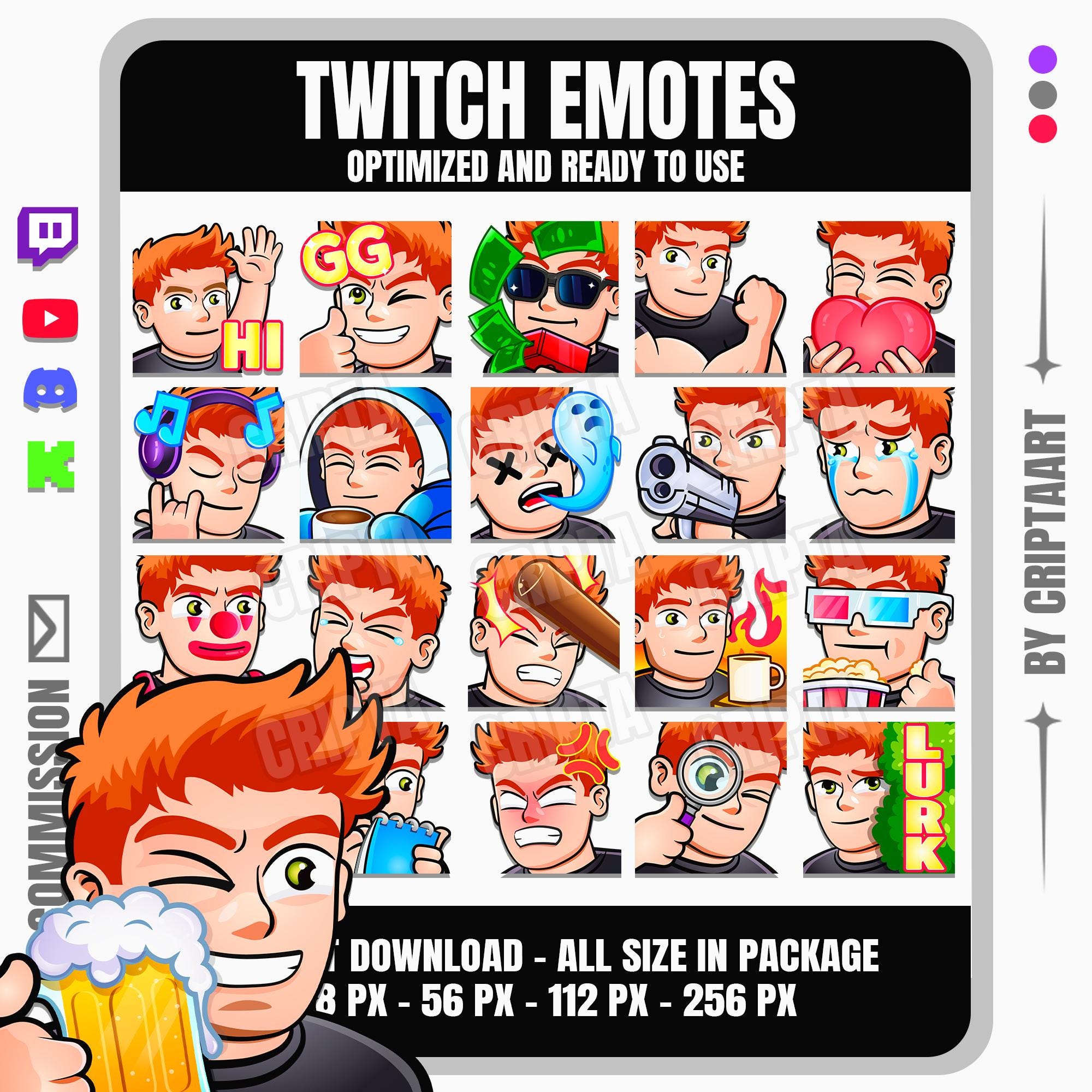 Ginger Hair Guy Twitch Emotes - Boy Mega Pack for Kick Discord Youtube ...