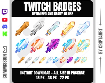 Sword Sub Badges, Fantasy RPG Weapon for Twitch, Discord, Kick and Youtube