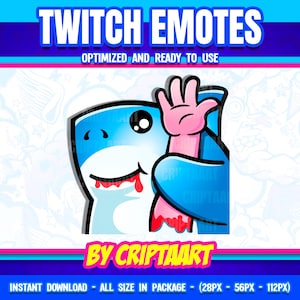 Émoticône Twitch « Requin agitant la main », emoji « Salut », points de chaîne sanglants/stream, Discord, Kick, YouTube, Tiktok