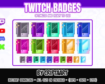 Twitch Sub Badges - Retro Cartridge Pixel Badges, Quirky 80s Stream Hype, Subscribers, Youtube, Discord, Digital Download