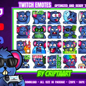 Pack d'émoticônes Twitch de souris, émoticônes de rat, points de chaîne/stream, Discord, TikTok, YouTube, Kick