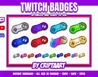 Retro Joystick Sub Badges for Twitch, Discord, YouTube, Kick & TikTok - Cute 90s Gamer Graphics for Nostalgic Streamers