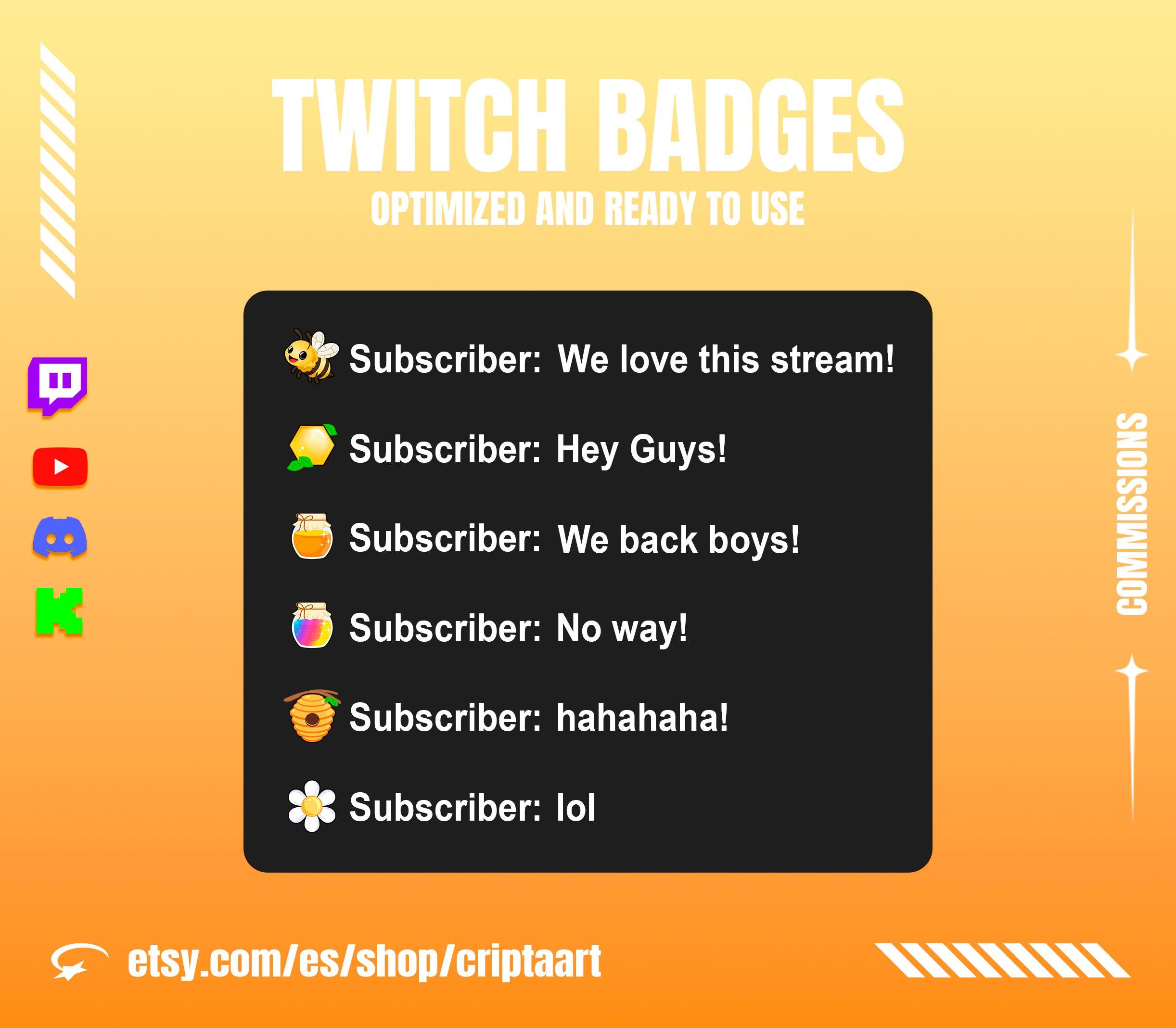 Cute Honey Badges for Twitch and Discord, Kawaii Bee Bit Badge Pack for ...