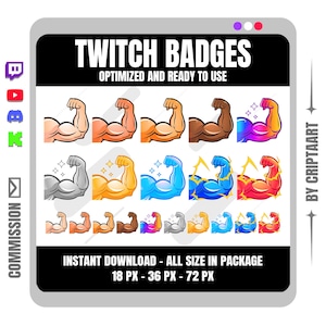 Muscle Flex Twitch Sub Badges - Power Up Leveling - Epic Strength Loyalty Badges for Discord and Kick