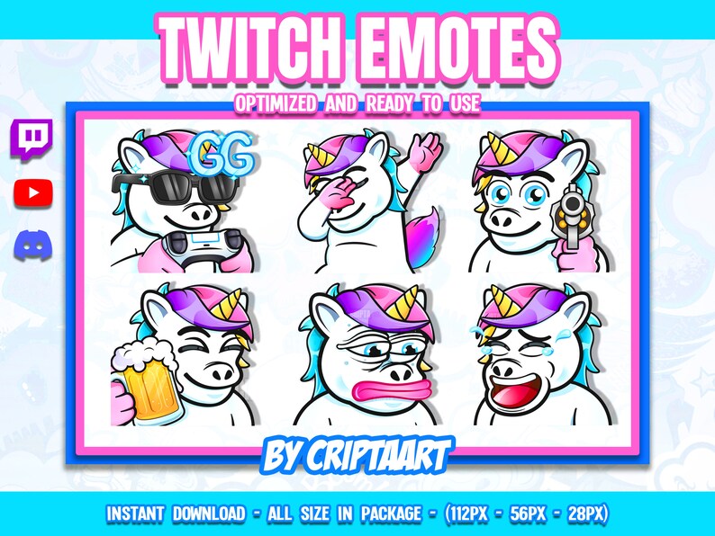 Twitch Emotes Pack, Pet Emoji, Channel Points Unicorn, Kawaii Emojis