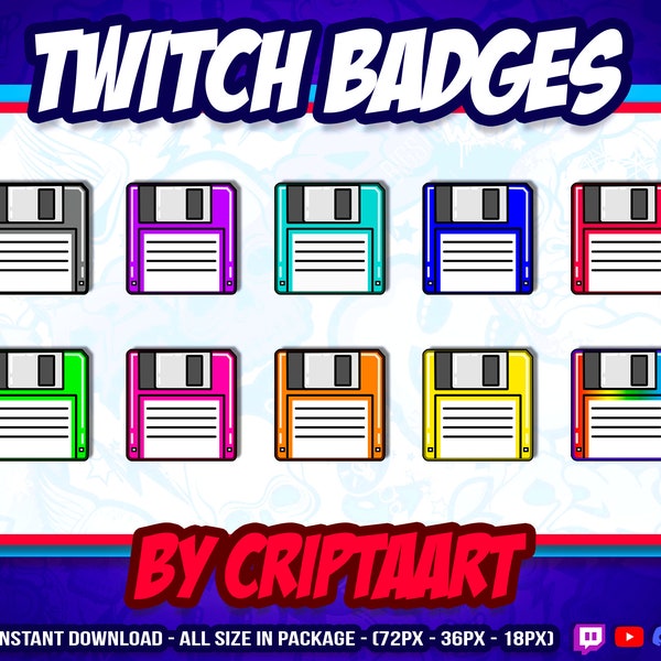 Badges Twitch / Retro / Diskette / Computer / Aesthetic / Bit Badges / Floppy disk