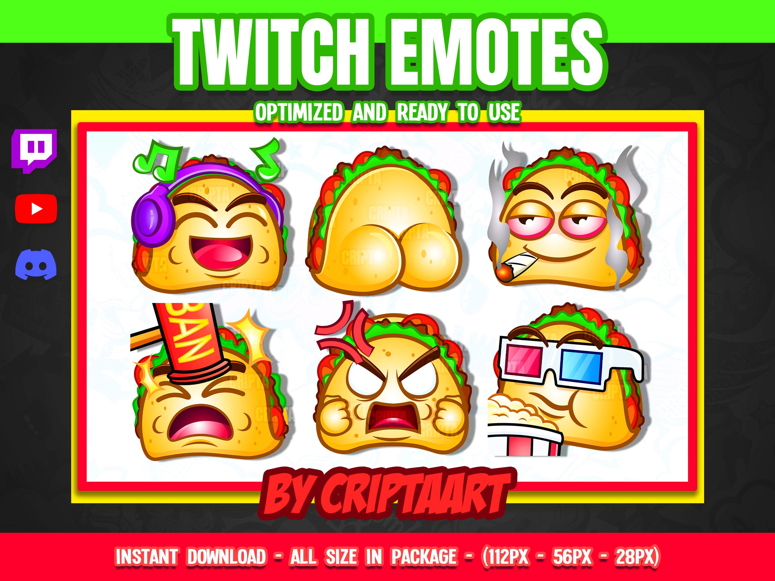 Mexican Food Twitch Emotes Pack, Taco Channel Points - Etsy