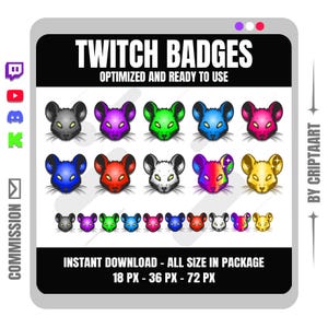 Rat Twitch Sub Badges, Mouse Bit Badge, Channel points | Streaming Graphics Kick Youtube Discord Tiktok