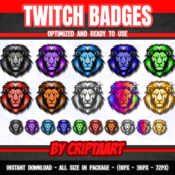 Lion Twitch Sub badges, King Bit Badges for streamers, Animals Cheer Badges, Channel points, Gamer stream