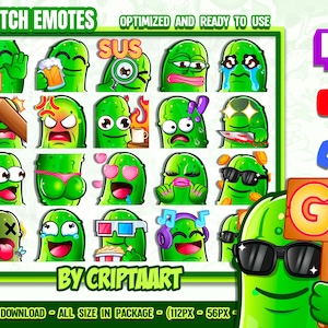 Concombre Twitch Emotes Mega Pack, Channel Points Pickle / Stream Graphics, Tiktok, Discord, Kick, Youtube