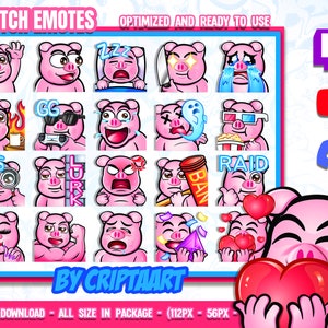 Twitch Emotes Pig Mega pack, Sub Emojis, Cute Channel Points / Stream Graphics, Discord, Kick, Youtube, Tiktok