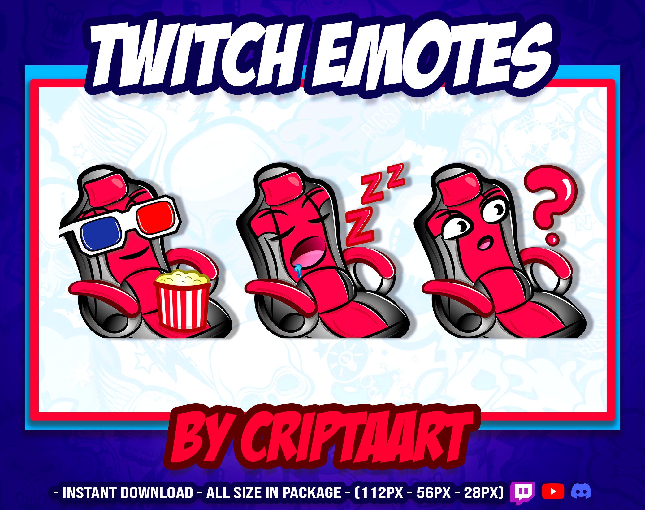 Twitch Emote Pack x3 / Gamers Chairs emote / Stream Emotes / Set up