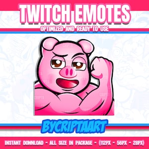 Muscular Pig Emote for Twitch & Discord - Funny Cute Gaming Art