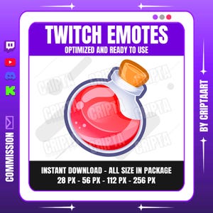 Red Potion Twitch Emote - Magic Health Bottle for Discord YouTube - Healing Fantasy Meme Retro Gaming Stream Emote