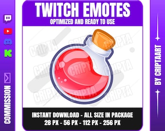 Red Potion Twitch Emote - Magic Health Bottle for Discord YouTube - Healing Fantasy Meme Retro Gaming Stream Emote
