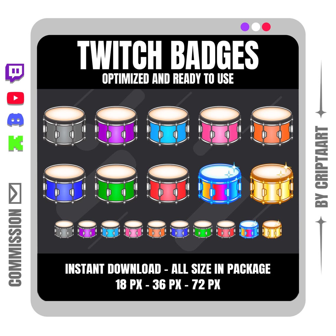 Snare Drum Sub Badges for Twitch Youtube Discord Kick | Drummer ...