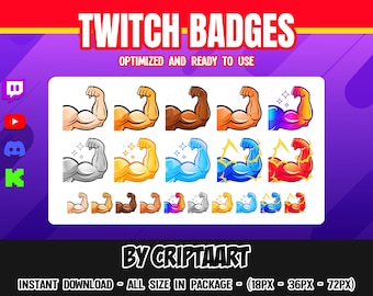 Muscular arm Twitch Badges, Bicep flex bit badges, level god, item for training, layout emblem channel points