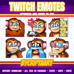 Monkey Twitch Emotes Pack, Ape Lurk Joystick Rage Gun Sad Bicep Flex ...