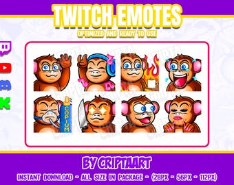 Monkey Twitch Emotes Pack | Funny Chibi Ape Emote Bundle