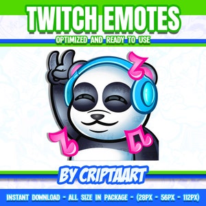 Chibi Panda Music Twitch Emote for Streamers, Cute Rocker Icon for Discord YouTube TikTok Kick