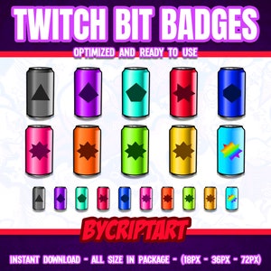 Energy Drink Bit Badges, Gamer Twitch Stickers, Discord Kick YouTube, Trendy Stream Graphics