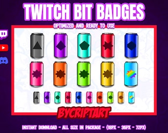 Energy Drink Bit Badges for Twitch – Soda Can Sub Badges for Streaming