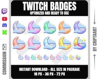 Moon Sub Badges for Twitch & Kick | Cute Cloud Bit Badges | Pastel Celestial Loyalty Badges | Cozy Sky Stream Rewards Discord