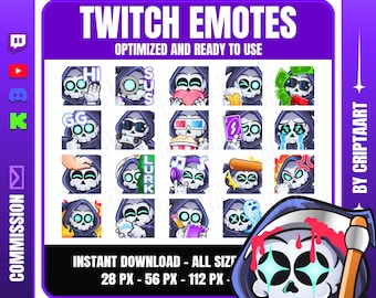 Grim Reaper Emotes Mega Pack, 20 Cute Spooky Chibi Emotes for Twitch, Discord, Kick