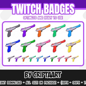 Retro Light Gun Sub Badges for Twitch – Pixel Zapper Gun Pack for Kick and Discord