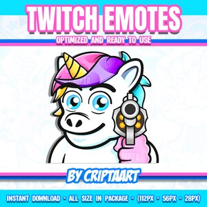 Emote Twitch Unicorn Gun, Arma, Post del canale / Streaming, Discord, Youtube, Tiktok