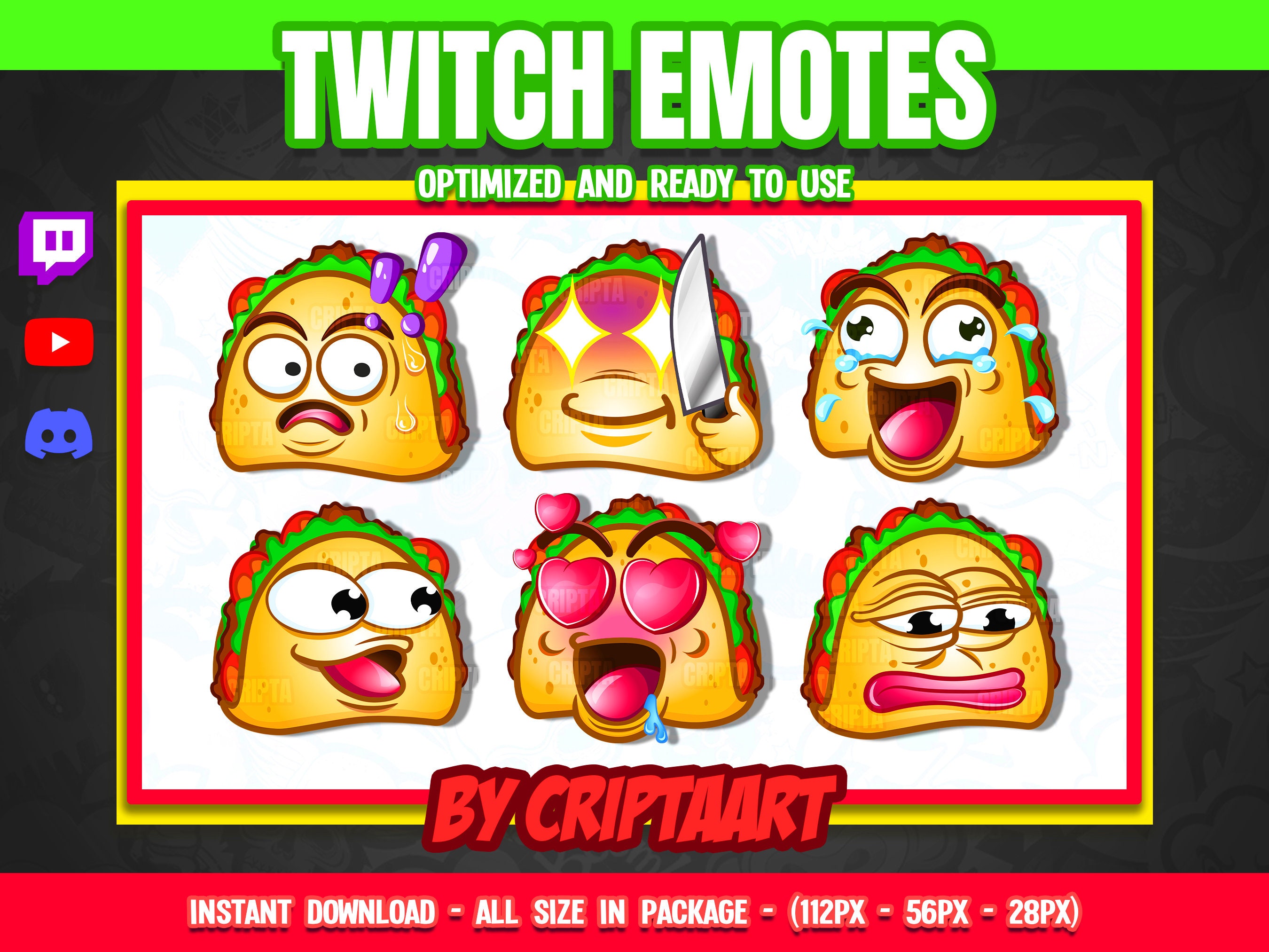Taco Emote Pack for Streamers - Funny Mexican Food Twitch, Discord, YouTube Emojis