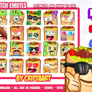 Burrito Twitch Emotes Mega Pack, Fast food emoji, Channel Points, Streaming, Discord, Tiktok, Youtube