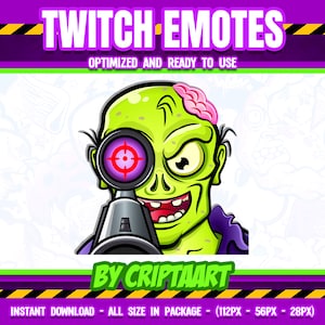 Zombie Sniper Emote, Horror Shooter Sticker, Twitch Discord Kick YouTube, Halloween Stream Graphics, Channel Points Headshot Icon