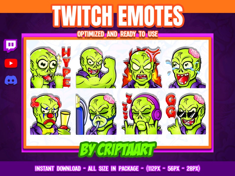 Twitch Emote / Green Zombie, Hype Strong Buff Rage Laugh Clown Copium