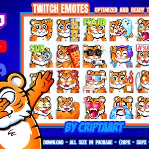 Twitch Emotes / Tiger Mega Pack, Kawaii Emojis Bundle, Channel Points, Subscribers / Stream, Discord, Kick, Youtube, Tiktok
