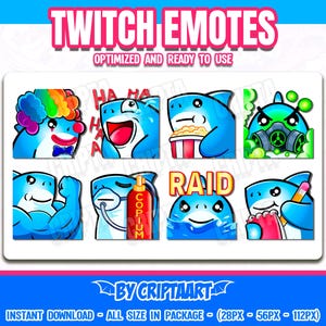 Chibi Shark Emote Pack - 8 Cute and Funny Jaws Art for Twitch, Discord & YouTube | Playful Ocean Vibes for Streamers | Instant Download